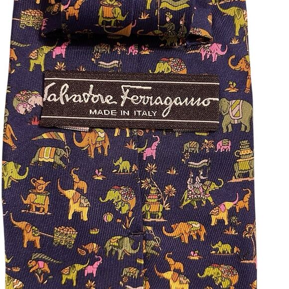 Salvatore Ferragamo Blue Elephant Silk Tie - Picture 3 of 7